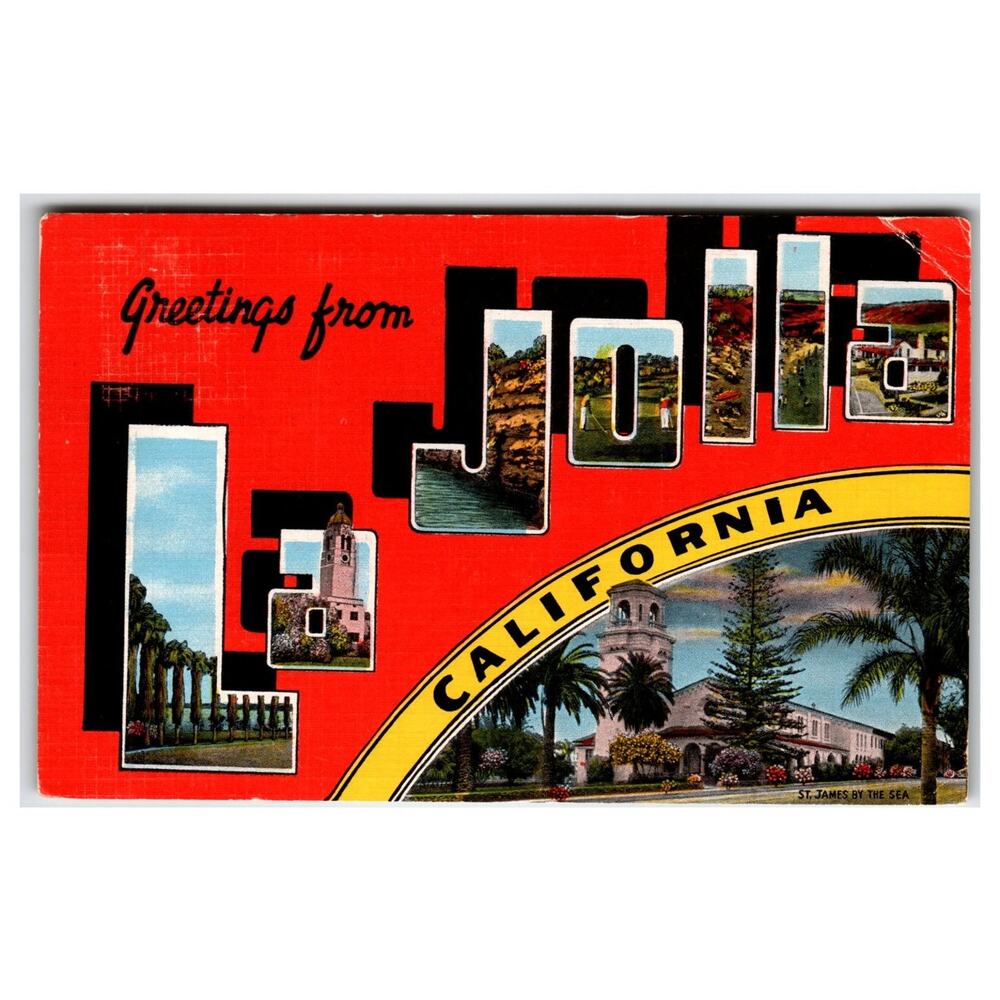 Greetings from La Jolla California Vintage Linen Postcard 1930 Posted